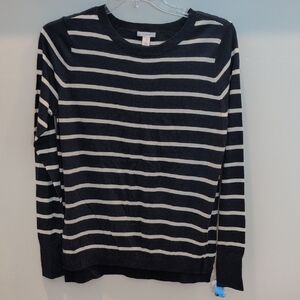 Caslon Blue and Beige Striped Crewneck Sweater